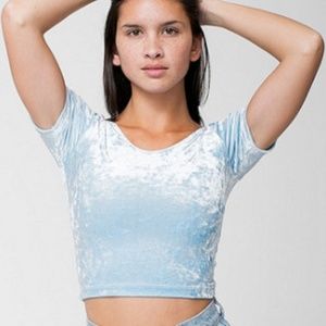 American Apparel Crushed Velvet Blue Crop Top
